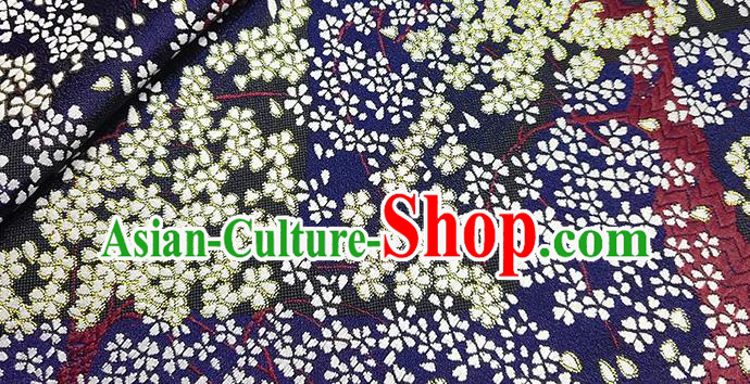 Japanese Traditional Sakura Pattern Kimono Navy Brocade Fabric Tapestry Satin Fabric Nishijin Material