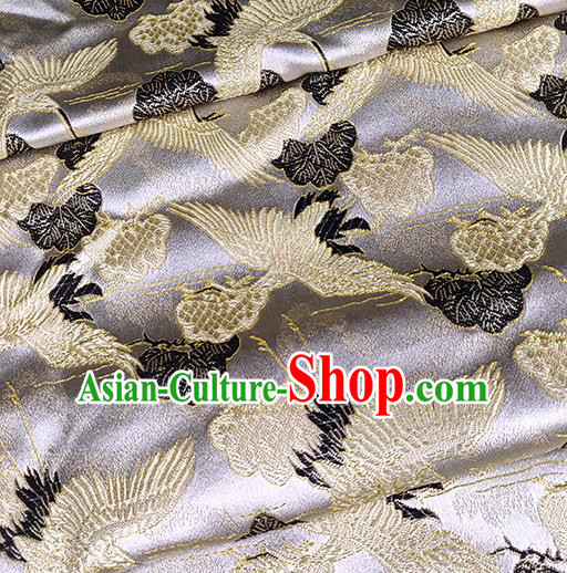 Chinese Traditional Classical Cranes Pattern Argent Brocade Fabric Silk Satin Fabric Tang Suit Material