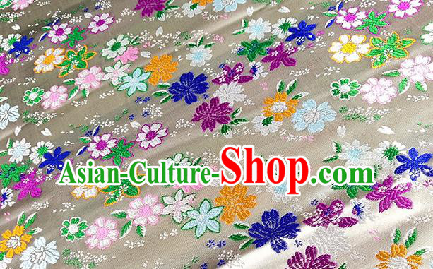 Japanese Traditional Primrose Pattern Kimono White Brocade Fabric Tapestry Satin Fabric Nishijin Material
