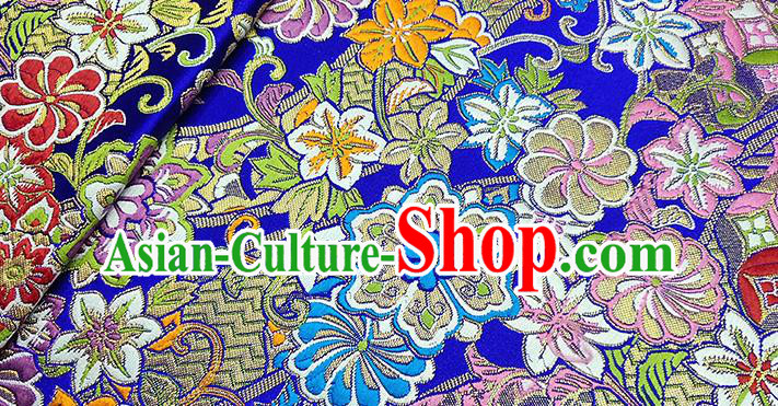Japanese Traditional Pattern Atrovirens Kimono Royalblue Brocade Fabric Tapestry Satin Fabric Nishijin Material