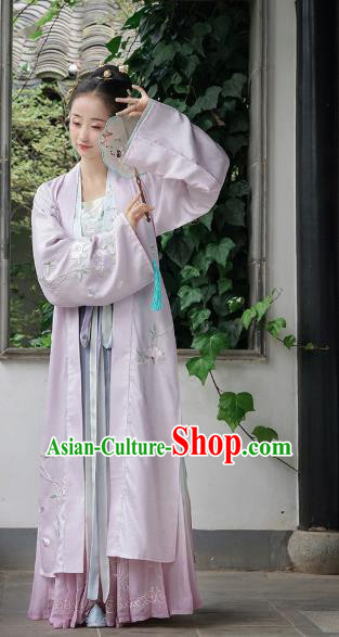 Chinese Ancient Court Infanta Embroidered Lilac Dress Traditional Song Dynasty Patrician Lady Costume for Women