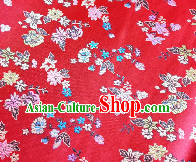 Chinese Traditional Flowers Pattern Red Brocade Fabric Silk Satin Fabric Hanfu Material