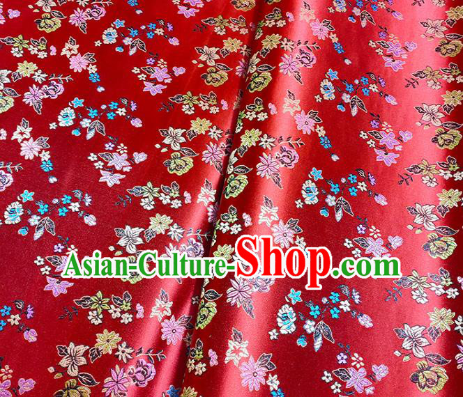 Chinese Traditional Flowers Pattern Red Brocade Fabric Silk Satin Fabric Hanfu Material