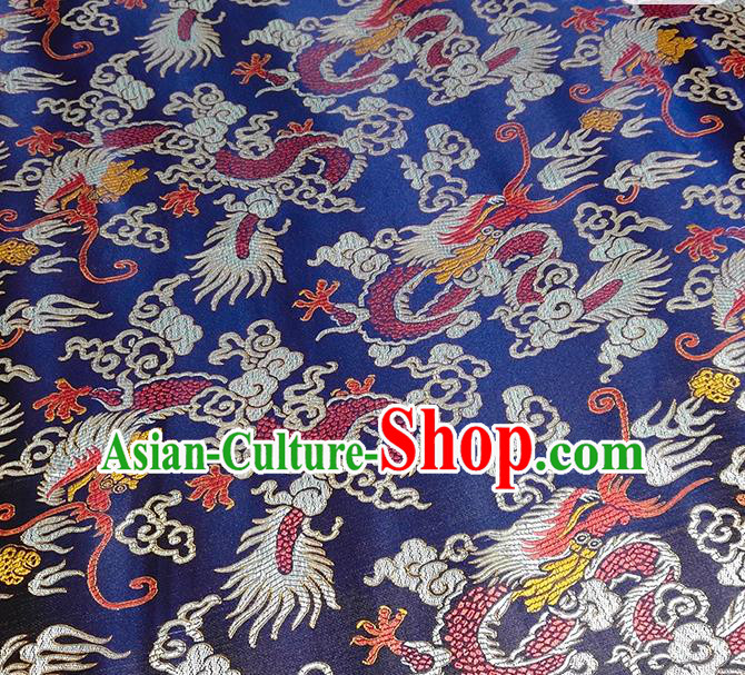 Chinese Traditional Dragons Pattern Royalblue Brocade Fabric Silk Satin Fabric Hanfu Material