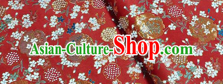 Japanese Traditional Carnations Pattern Kimono Red Brocade Fabric Tapestry Satin Fabric Nishijin Material