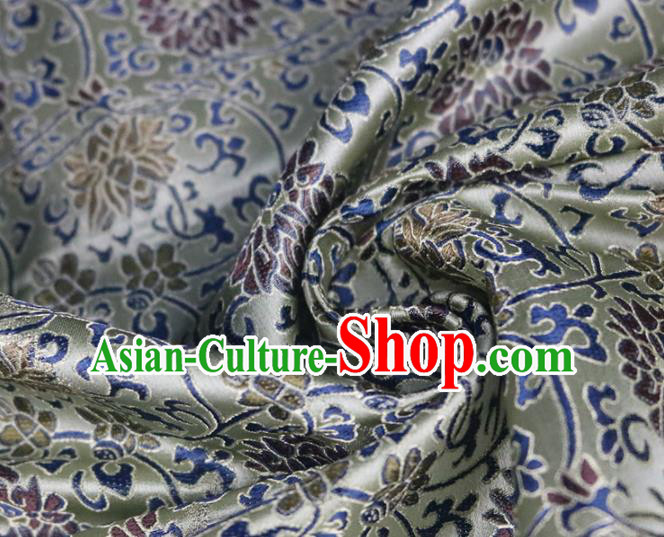 Chinese Traditional Twine Lotus Pattern Grey Brocade Fabric Silk Satin Fabric Hanfu Material