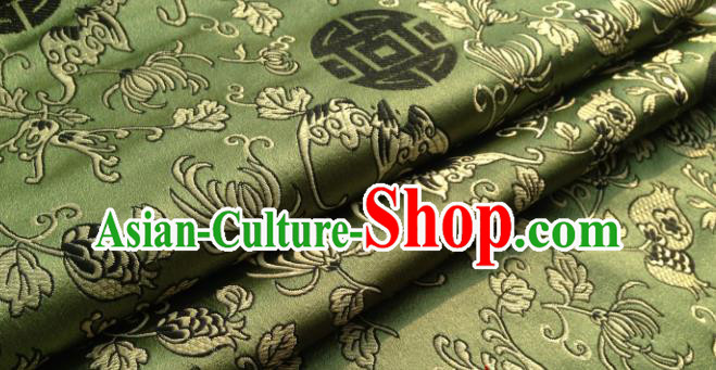 Chinese Traditional Chrysanthemum Pattern Green Brocade Fabric Silk Satin Fabric Hanfu Material