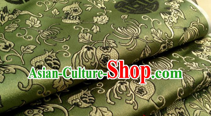 Chinese Traditional Chrysanthemum Pattern Green Brocade Fabric Silk Satin Fabric Hanfu Material