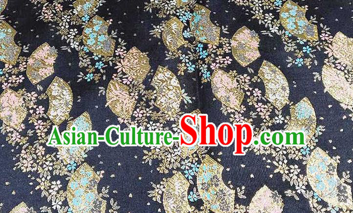 Japanese Traditional Sakura Fan Pattern Kimono Black Brocade Fabric Tapestry Satin Fabric Nishijin Material