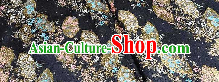 Japanese Traditional Sakura Fan Pattern Kimono Black Brocade Fabric Tapestry Satin Fabric Nishijin Material