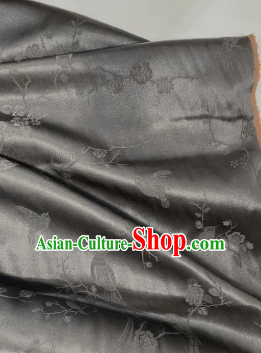 Chinese Traditional Flowers Birds Pattern Black Silk Fabric Hanfu Material