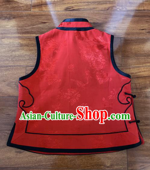 Chinese Traditional Embroidered Red Silk Vest Tang Suit Waistcoat for Women
