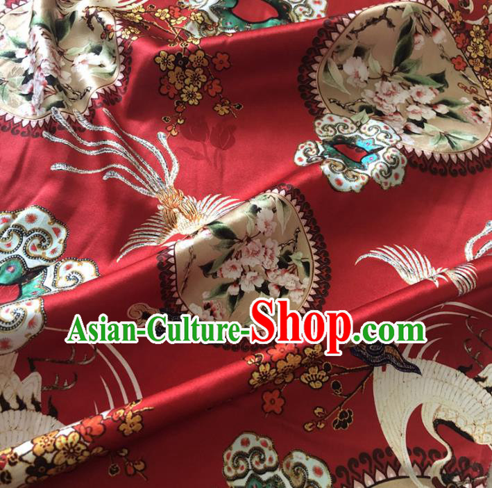 Chinese Traditional Phoenix Plum Pattern Red Silk Fabric Hanfu Brocade Material