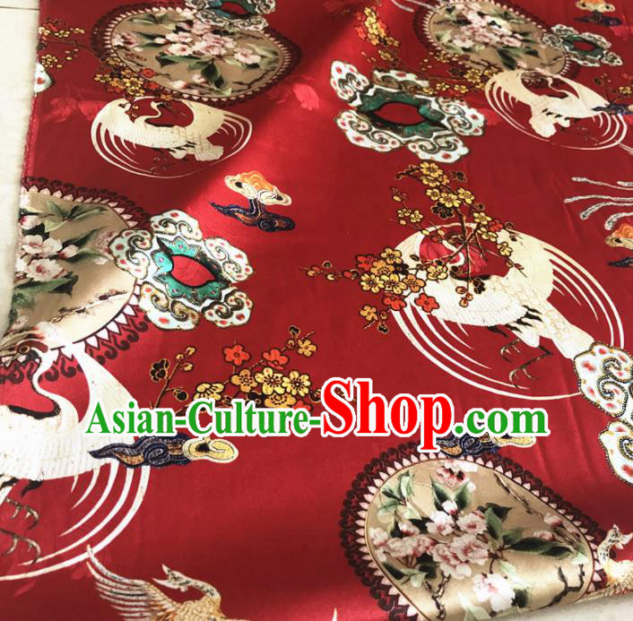 Chinese Traditional Phoenix Plum Pattern Red Silk Fabric Hanfu Brocade Material