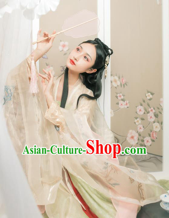 Chinese Ancient Patrician Infanta Embroidered Cloak and Dress Traditional Tang Dynasty Royal Princess Costumes for Women