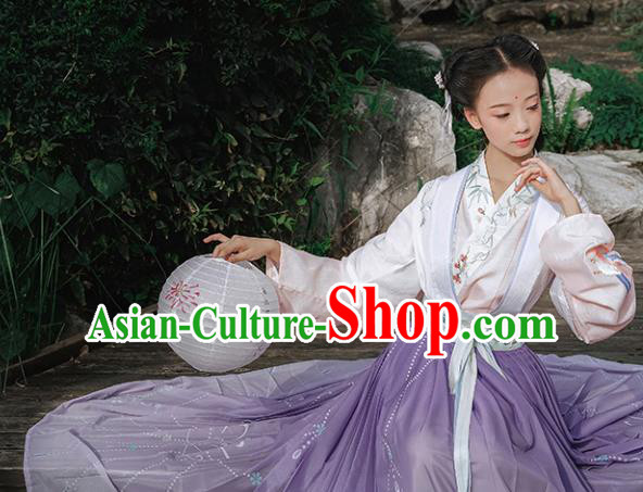 Chinese Ancient Maidservants Embroidered Dress Traditional Song Dynasty Female Costumes for Women