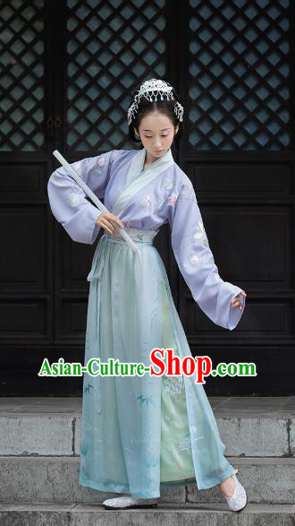 Chinese Ancient Young Mistress Embroidered Dress Traditional Song Dynasty Patrician Lady Costumes for Women