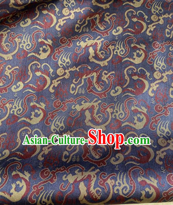Chinese Traditional Dragon Pattern Navy Silk Fabric Hanfu Gambiered Guangdong Gauze Material