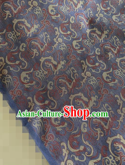 Chinese Traditional Dragon Pattern Navy Silk Fabric Hanfu Gambiered Guangdong Gauze Material