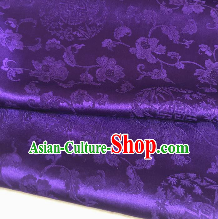 Chinese Traditional Twine Flowers Pattern Purple Silk Fabric Hanfu Brocade Material