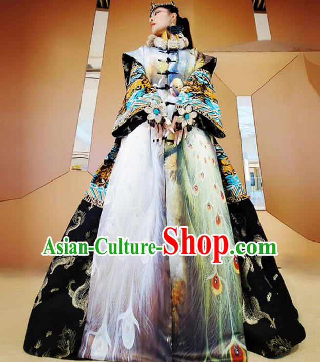 Chinese Traditional National Printing Peacock Dress Tang Suit Cloak for Women
