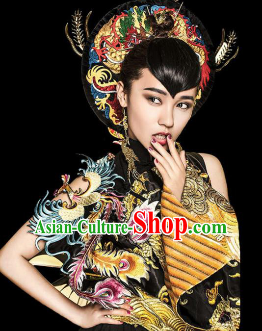 Chinese Traditional Embroidered Black Vest Tang Suit Waistcoat Costume for Women