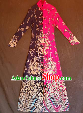 Chinese Traditional National Rosy Linen Qipao Tang Suit Cheongsam Dress Costume for Women