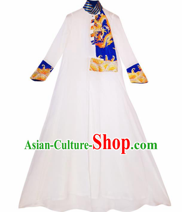 Chinese Traditional National Embroidered White Qipao Dress Tang Suit Cheongsam Costume for Women