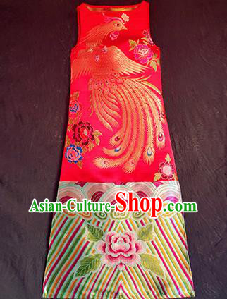 Chinese Traditional National Red Brocade Qipao Dress Tang Suit Cheongsam Costume for Women
