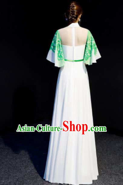 Chinese National Embroidered Plum Green Qipao Dress Traditional Compere Cheongsam Costume for Women