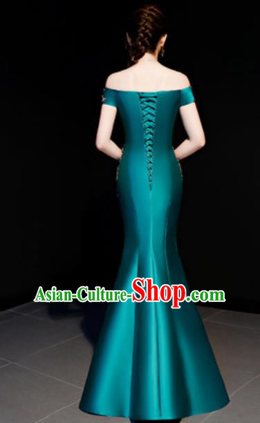 Top Compere Catwalks Embroidered Green Full Dress Evening Party Costume for Women