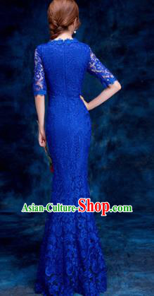 Top Compere Catwalks Royalblue Lace Full Dress Evening Party Compere Costume for Women