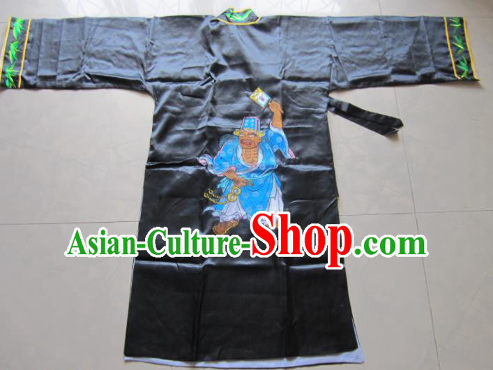 Chinese Traditional God Embroidered Black Priest Frock Taoism Deity Costume