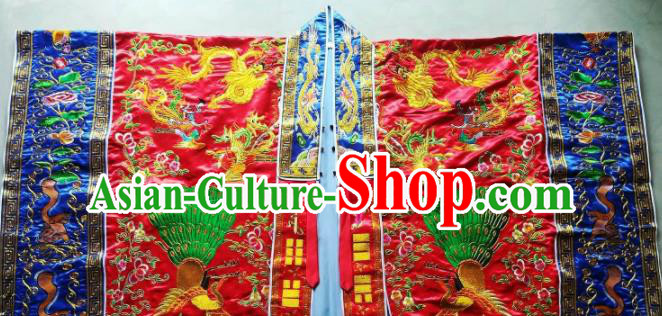 Chinese National Taoist Embroidered Peacock Red Priest Frock Cassock Traditional Taoism Rites Costume for Men