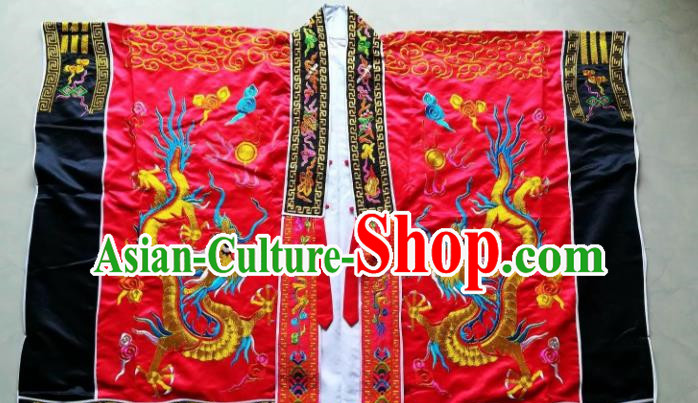 Chinese National Taoist Embroidered Dragon Red Frock Cassock Traditional Taoism Rites Costume for Men