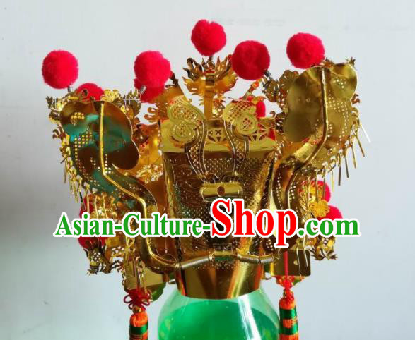 Chinese Traditional God Statue Golden Hat Taoism Royal Highness Headwear