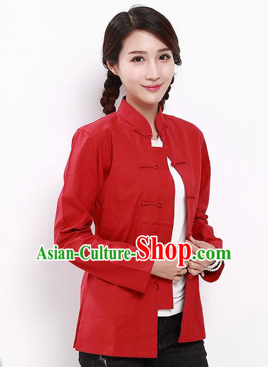 Chinese National Tang Suit Red Blouse Traditional Martial Arts Shirt Costumes for Women