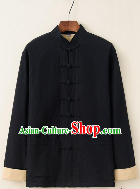 Chinese National Tang Suit Black Upper Outer Garment Jacket Traditional Martial Arts Costumes for Men