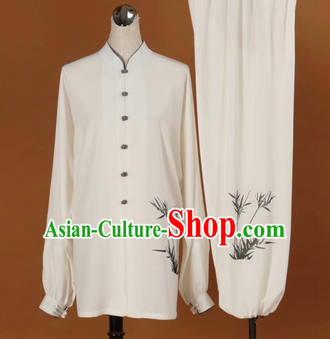 Chinese Tai Chi Printing Bamboo Garment Outfits Traditional Kung Fu Martial Arts Training Costumes for Adult