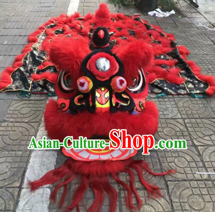Top Chinese Traditional Lion Dance Competition Red Fur Lion Head Lion Dance Costumes for Adult