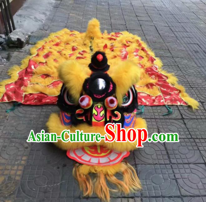 Top Chinese Traditional Lion Dance Competition Yellow Fur Lion Head Lion Dance Costumes for Adult