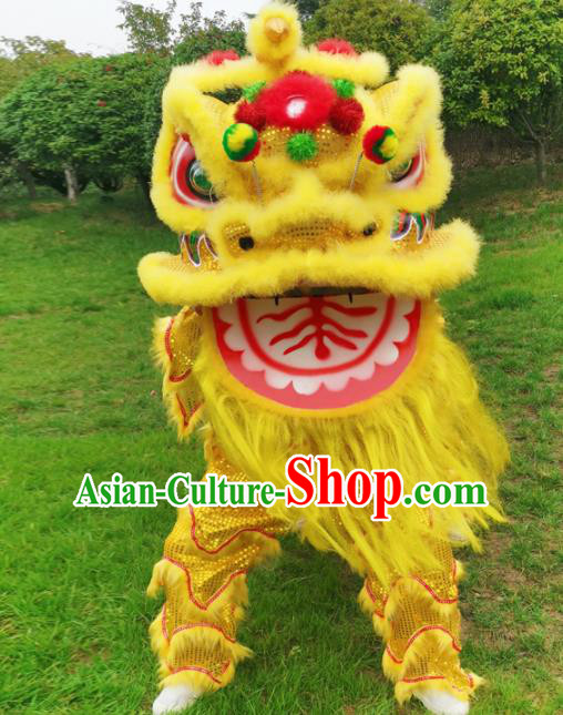 Chinese Traditional Lion Dance Competition Yellow Fur Lion Head Top Lion Dance Costumes for Adult