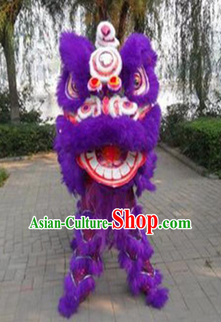 Chinese Traditional Lion Dance Purple Fur Lion Head Top Lion Dance Competition Costumes for Adult