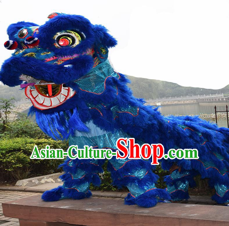 Chinese Traditional Lion Dance Royalblue Fur Lion Head Top Lion Dance Competition Costumes for Adult