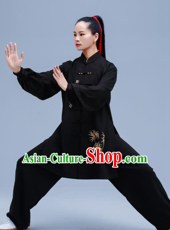 Chinese Traditional Kung Fu Embroidered Black Outfit Martial Arts Competition Costumes for Women