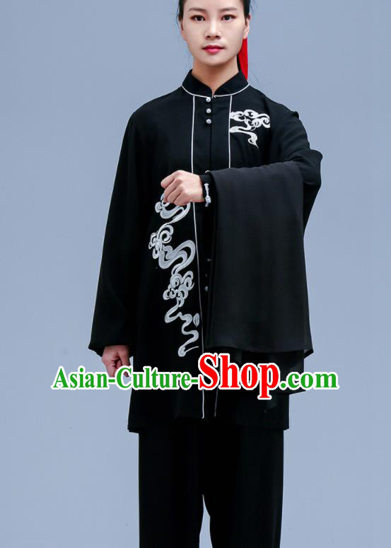 Chinese Traditional Kung Fu Black Chiffon Outfit Martial Arts Competition Costumes for Women
