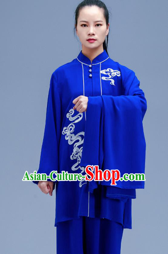 Chinese Traditional Kung Fu Embroidered Royalblue Outfits Martial Arts Competition Costumes for Women