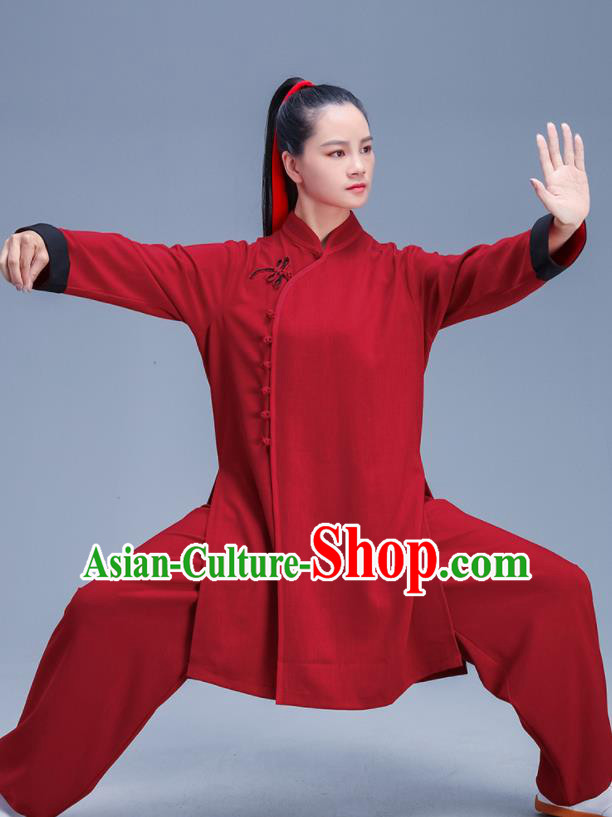 Chinese Traditional Kung Fu Stage Show Red Outfits Martial Arts Competition Costumes for Women