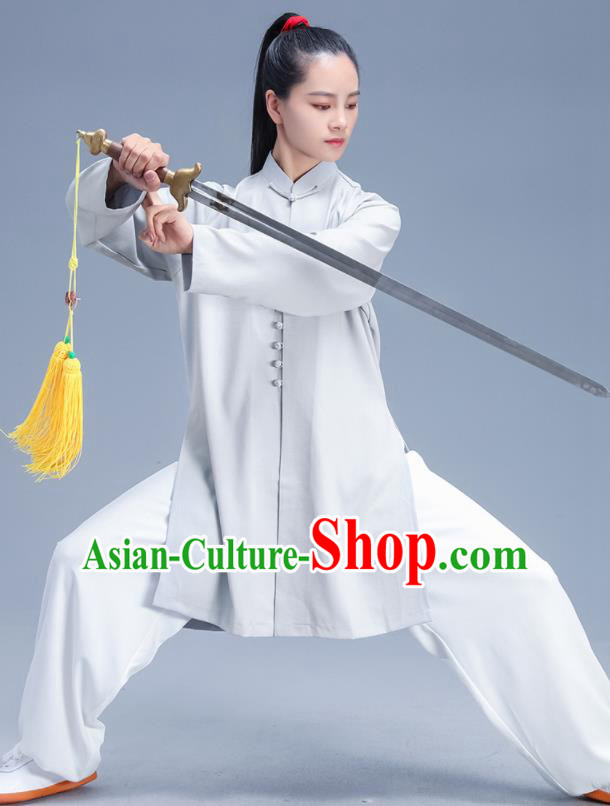 Chinese Traditional Kung Fu Competition Grey Shirt and Pants Outfits Martial Arts Stage Show Costumes for Women