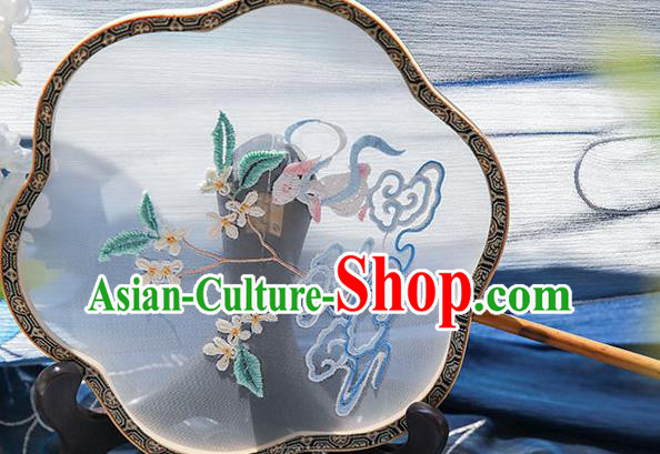 Chinese Traditional Hanfu Embroidered Fragrans Rabbit Silk Fan Ancient Princess Palace Fans for Women